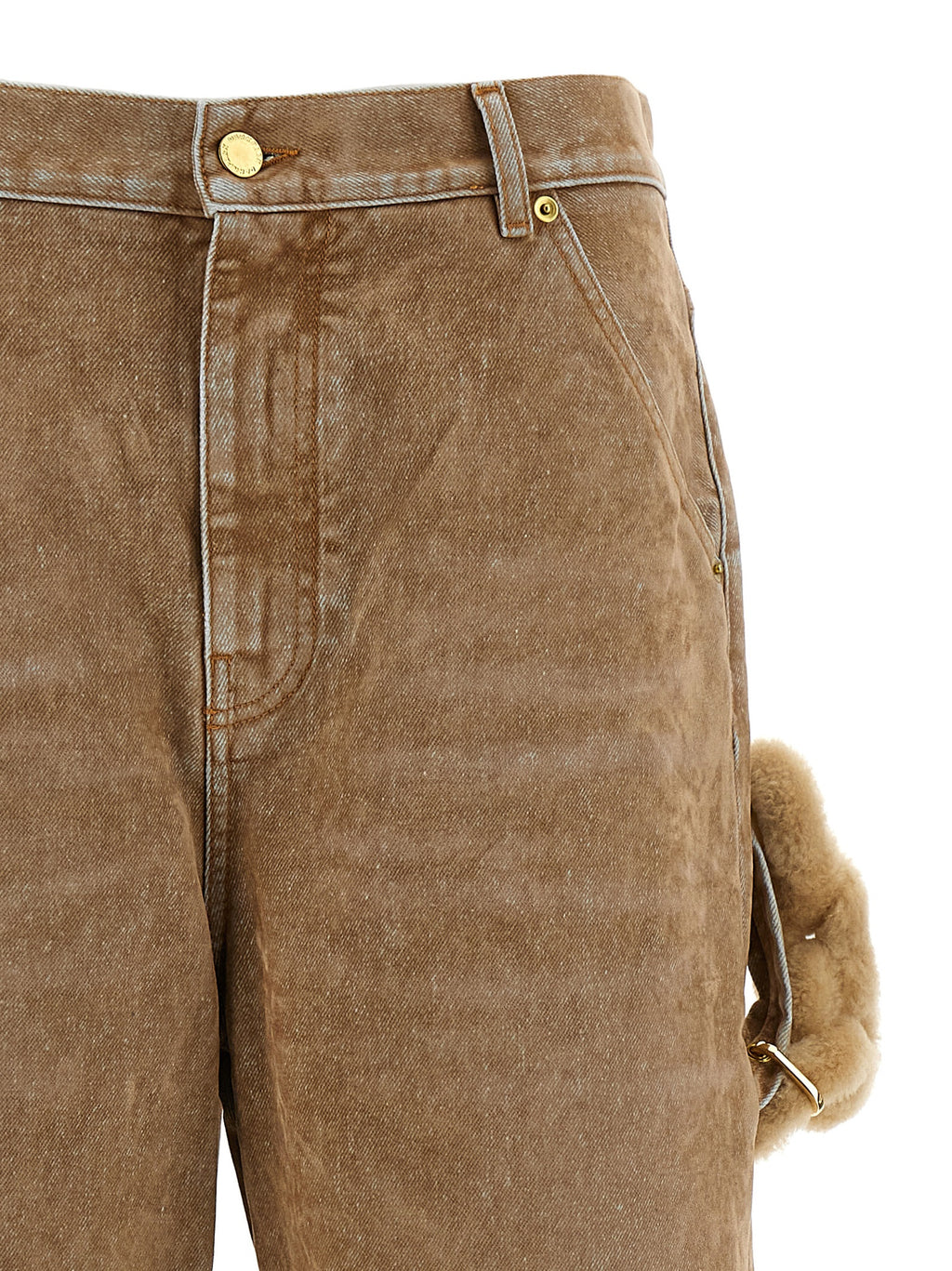 Beige Cotton Straight-Leg Jeans