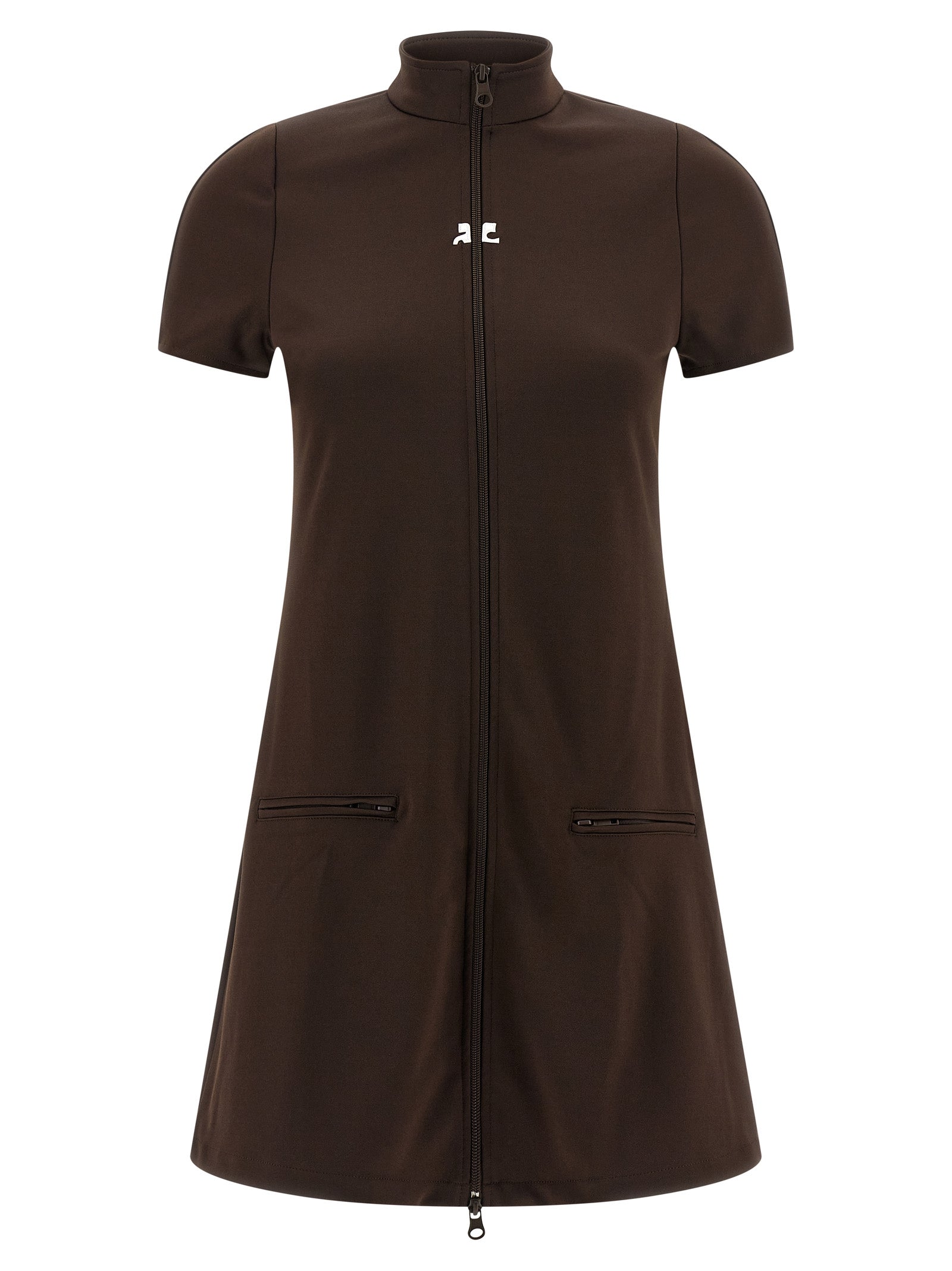 Brown Polyester Short Dress