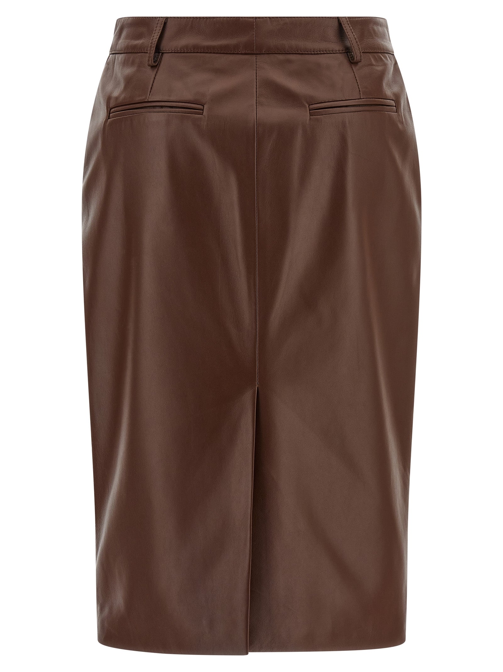 Brown Leather Midi Skirt