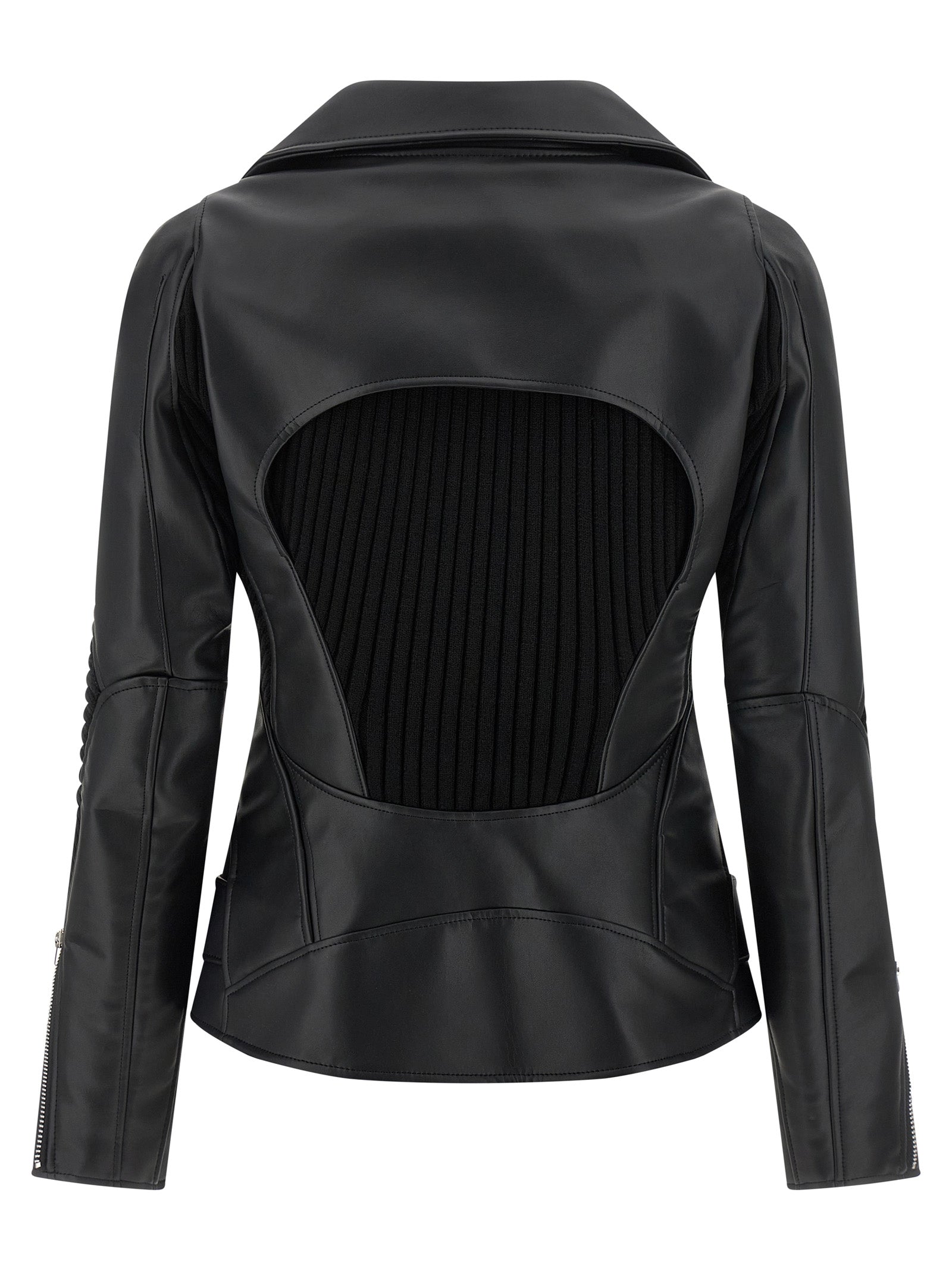 Black Artificial Leather Biker Jacket