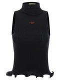 Black Polyester Sleeveles T-Shirt