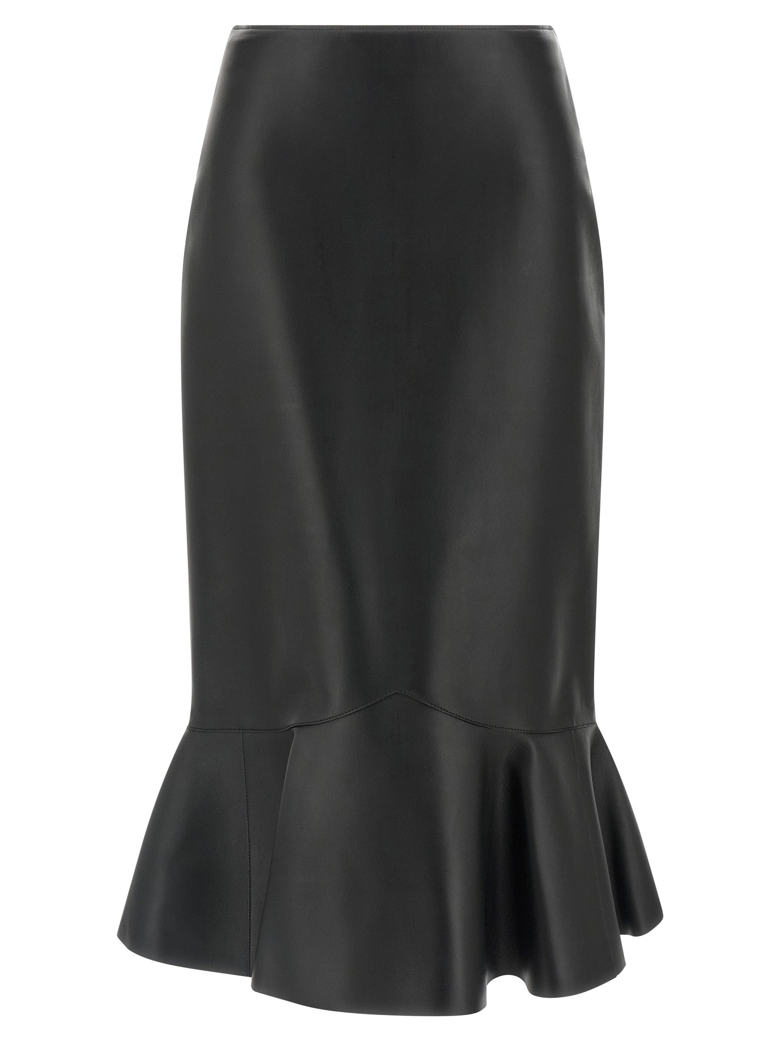 Black Lamb Leather Midi Skirt