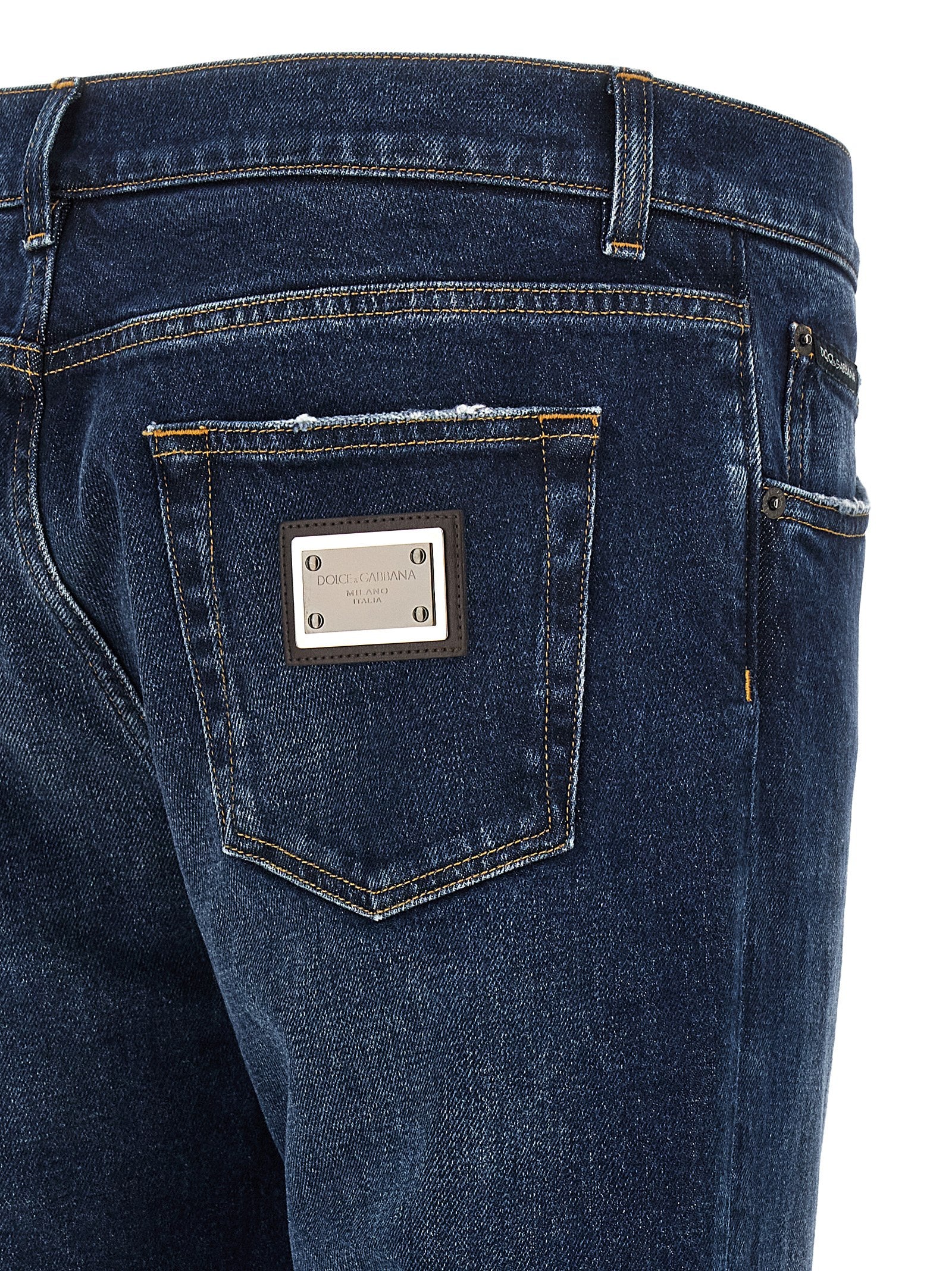 Blue Cotton Straight-Leg Jeans
