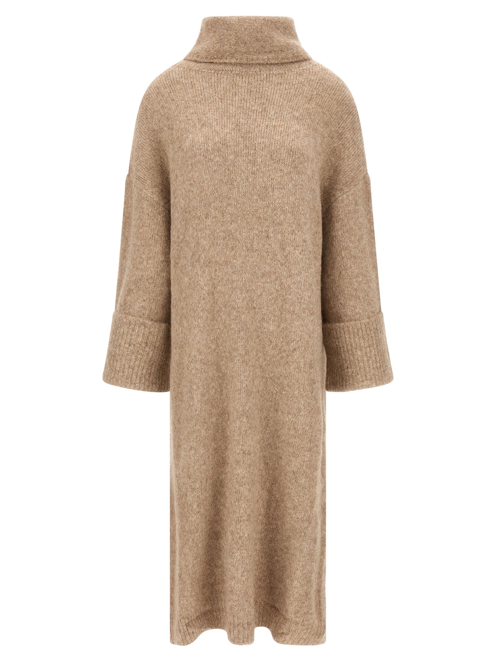 Beige Alpaca Leather Midi Dress