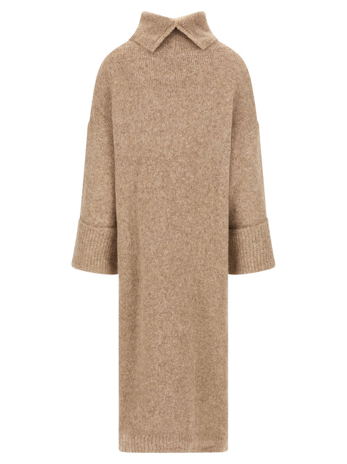 Beige Alpaca Leather Midi Dress