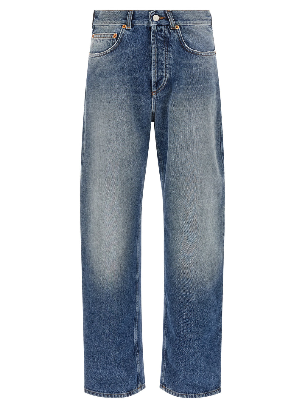 Blue Cotton Straight-Leg Jeans