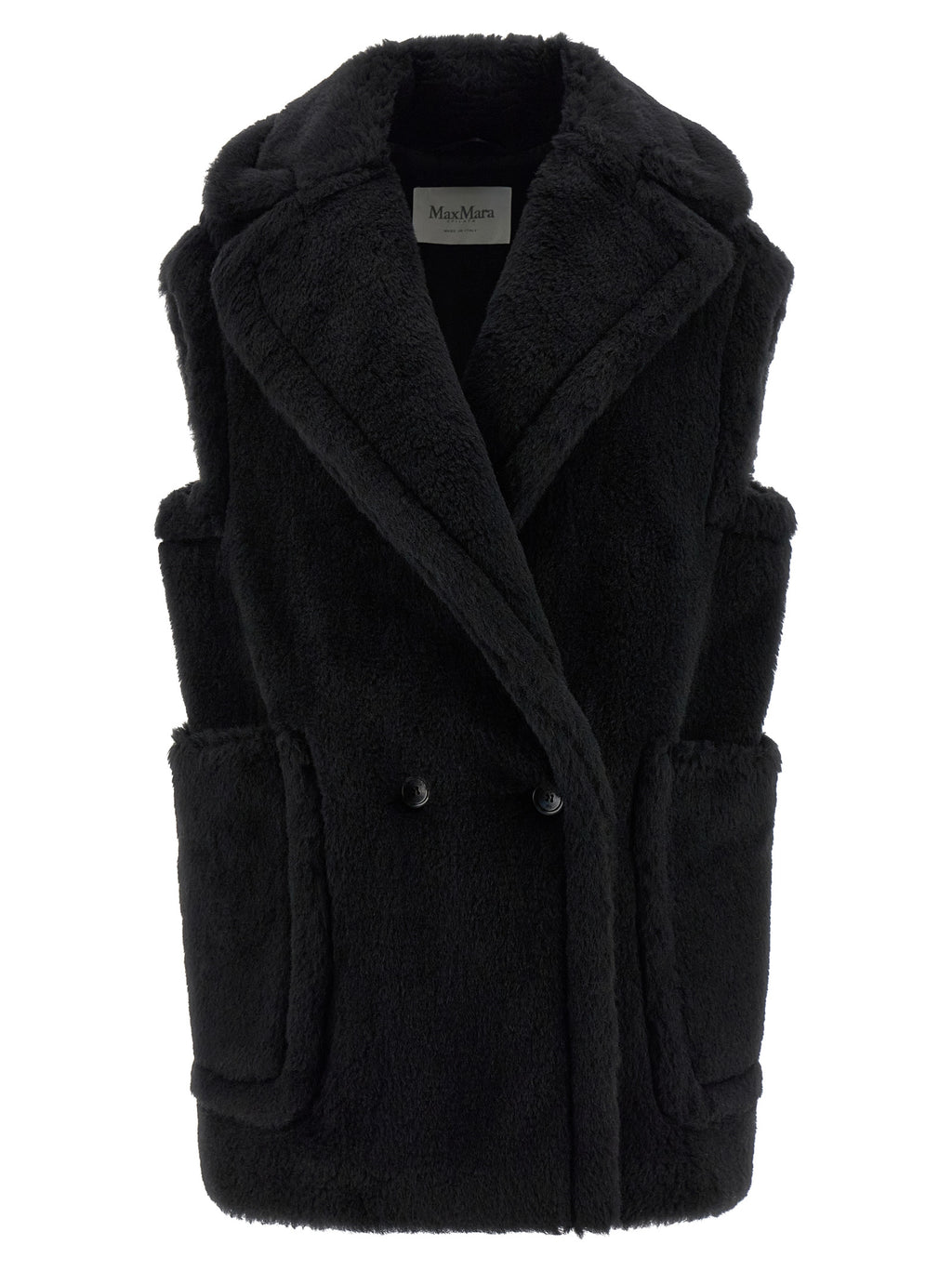 Black Alpaca Leather Sleeveless Jacket