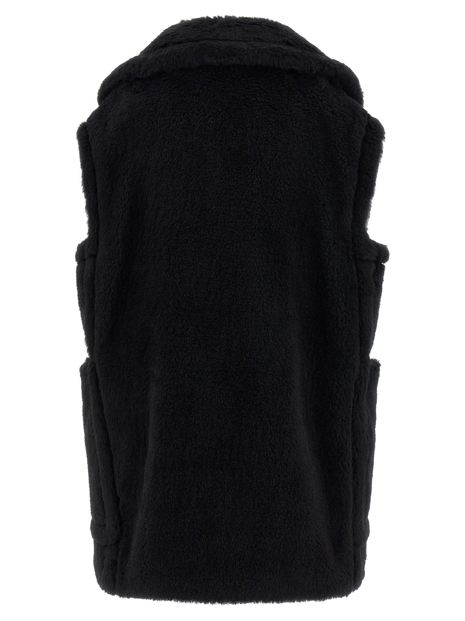 Black Alpaca Leather Sleeveless Jacket