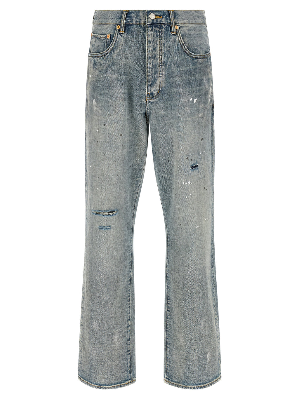 Blue Cotton Straight-Leg Jeans