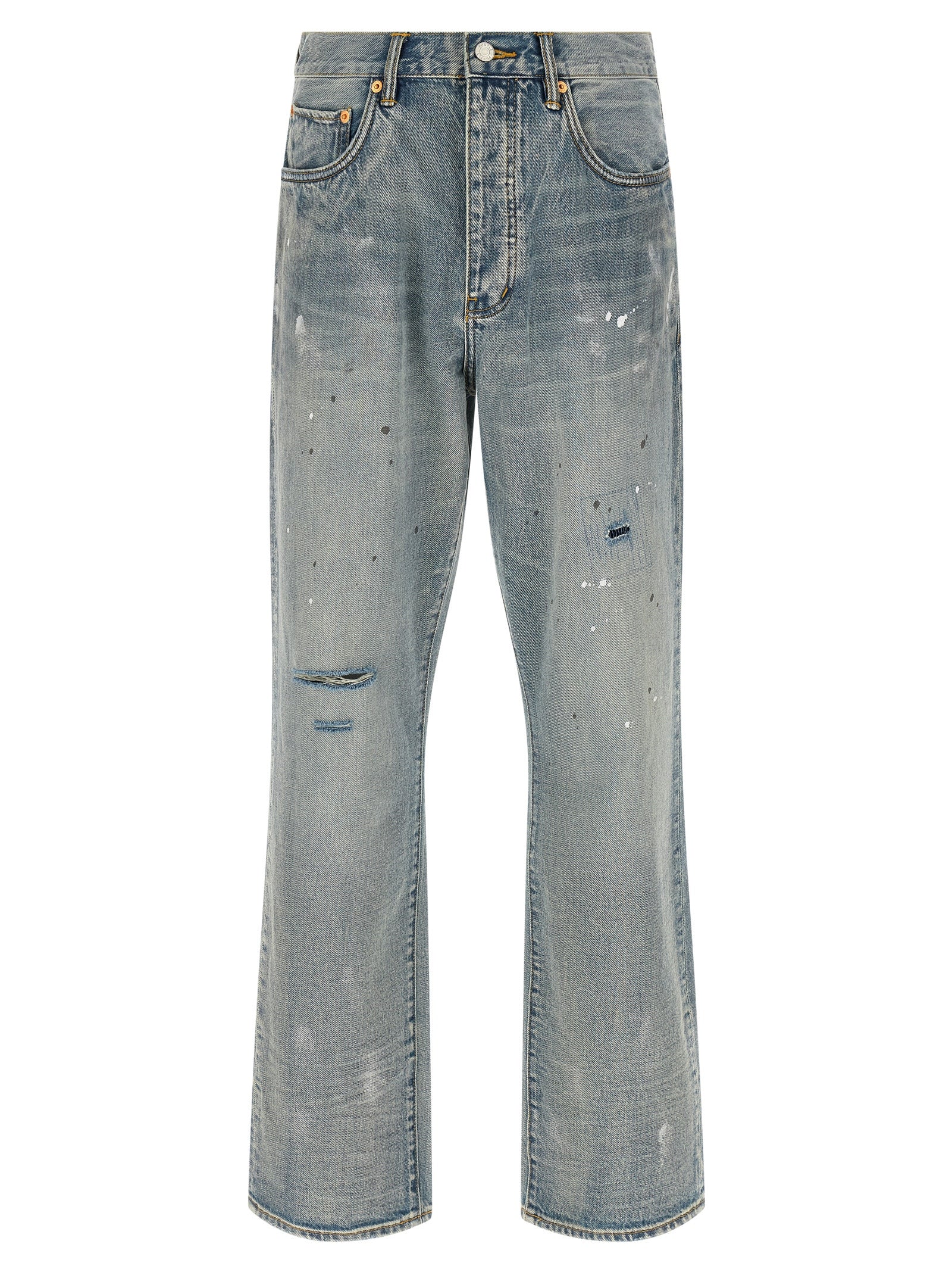 Blue Cotton Straight-Leg Jeans
