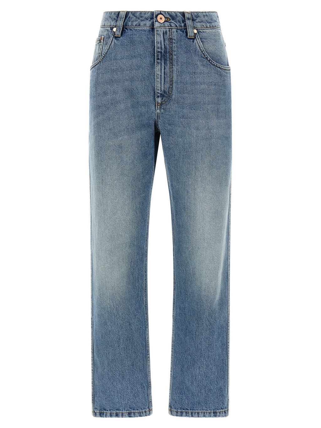 Blue Cotton Straight-Leg Jeans