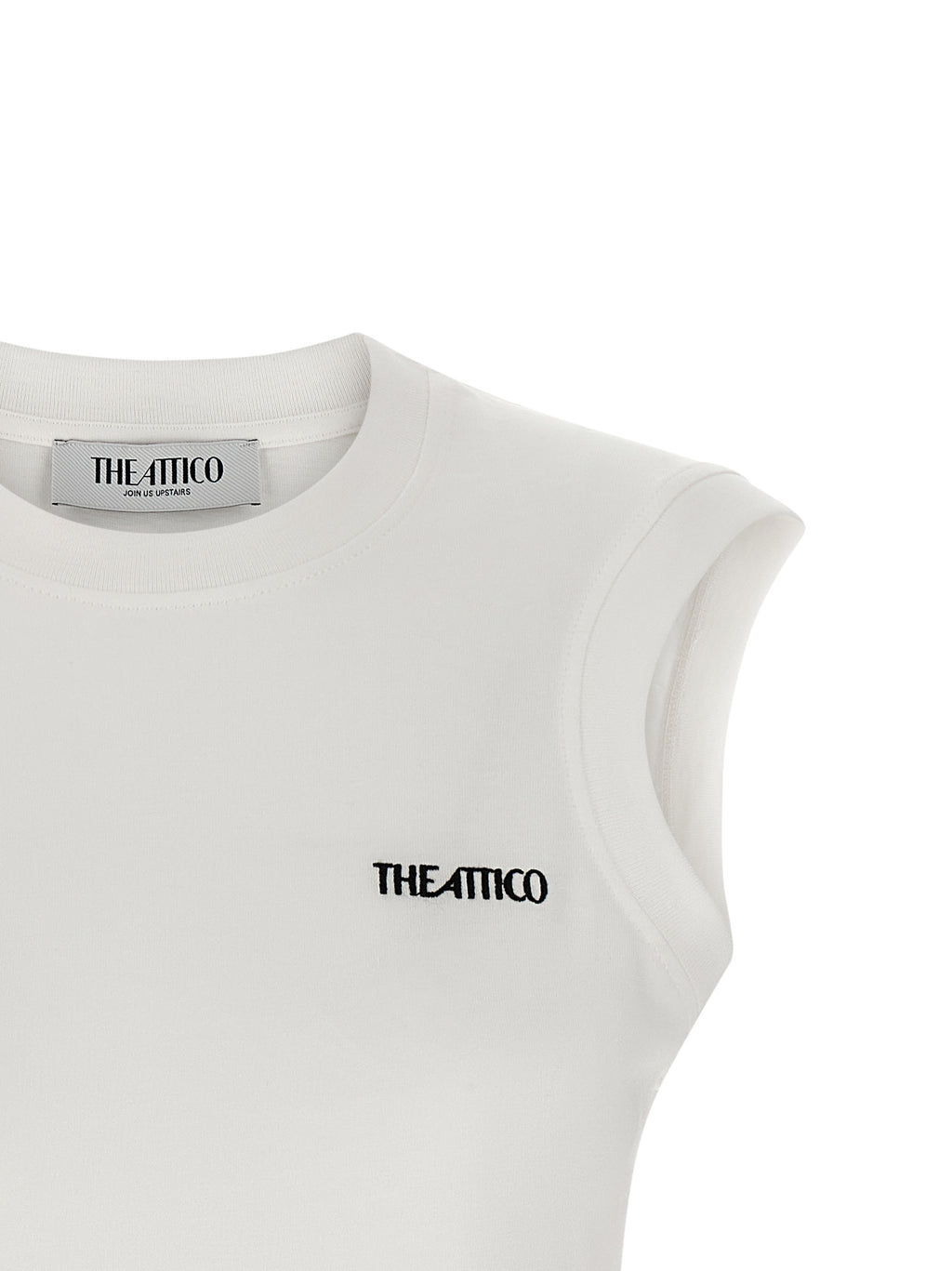 White Cotton Sleeveles T-Shirt