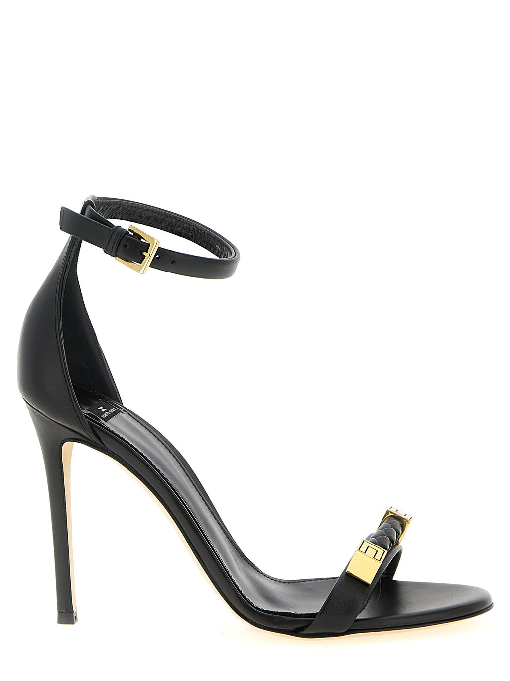 Black Leather Stiletto Heel Sandals