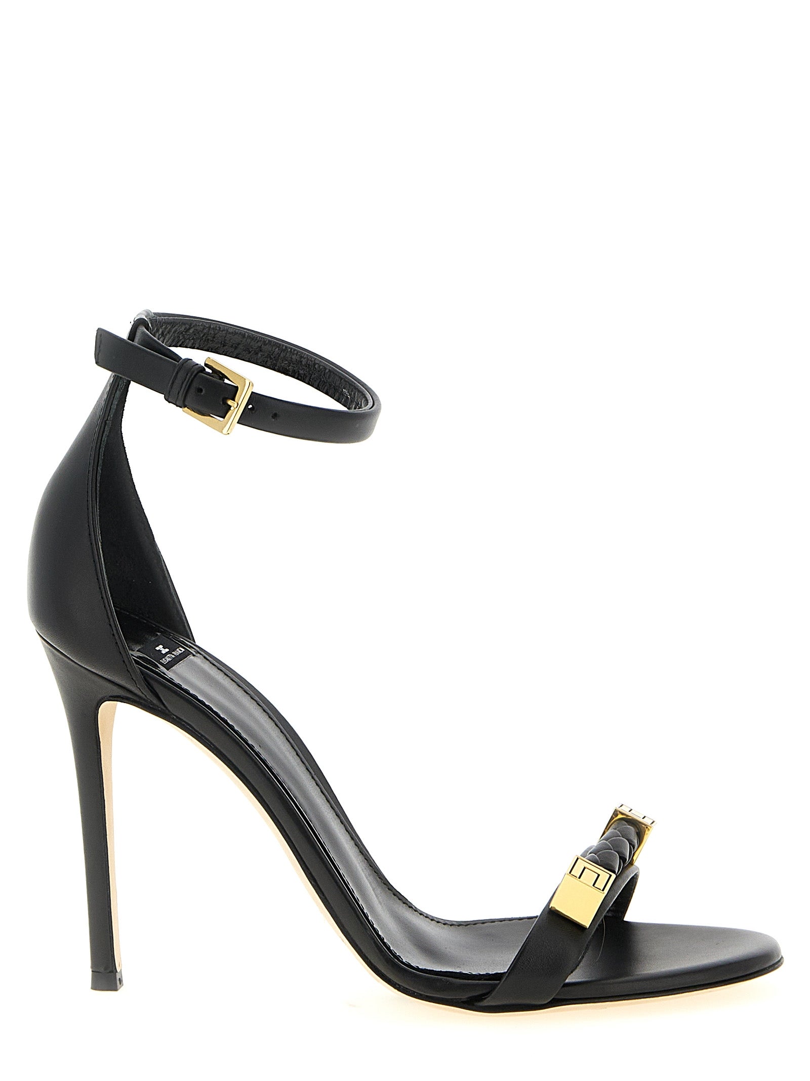 Black Leather Stiletto Heel Sandals