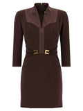 Brown Polyester Short Dress