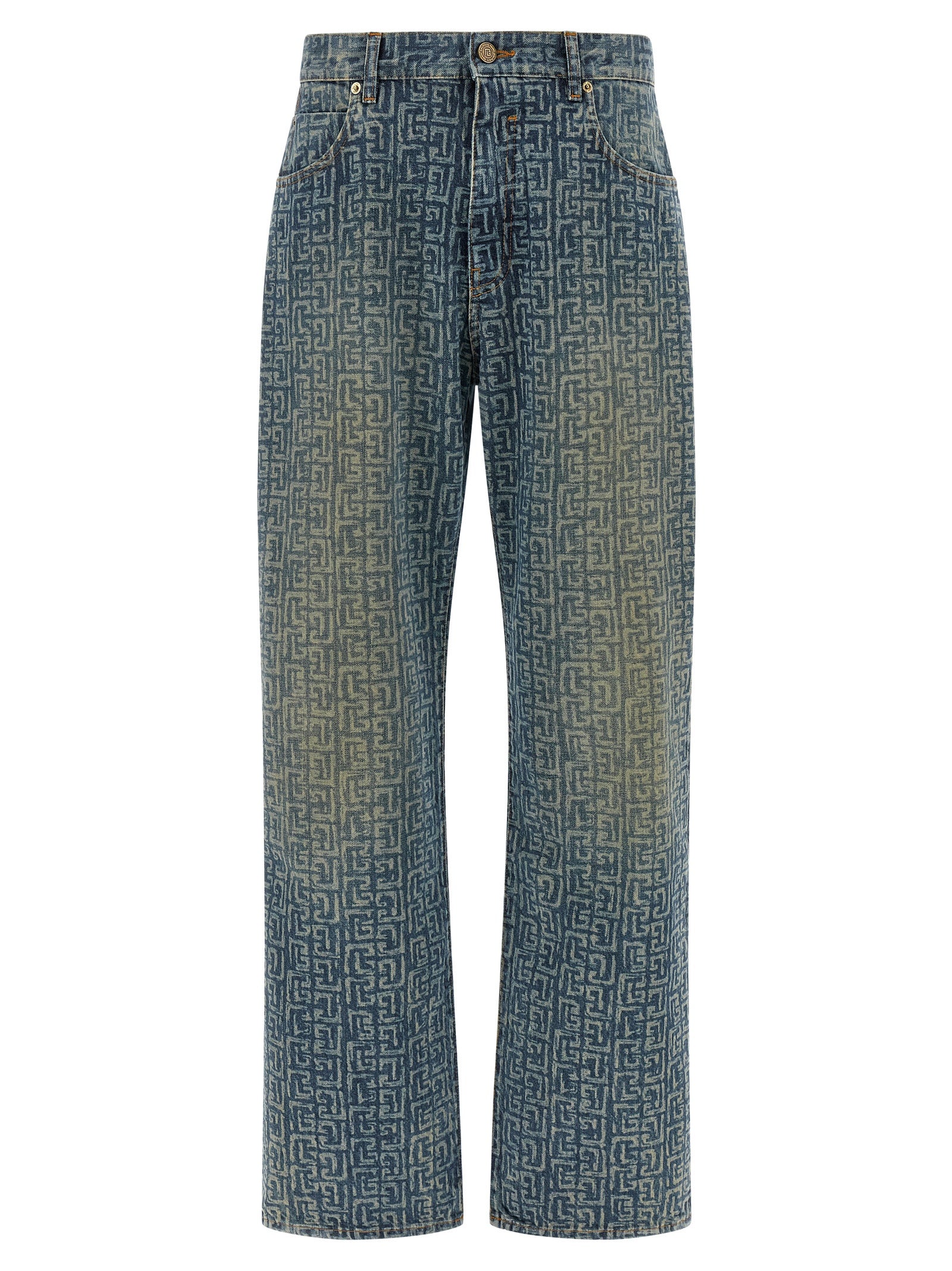 Blue Cotton Straight-Leg Jeans