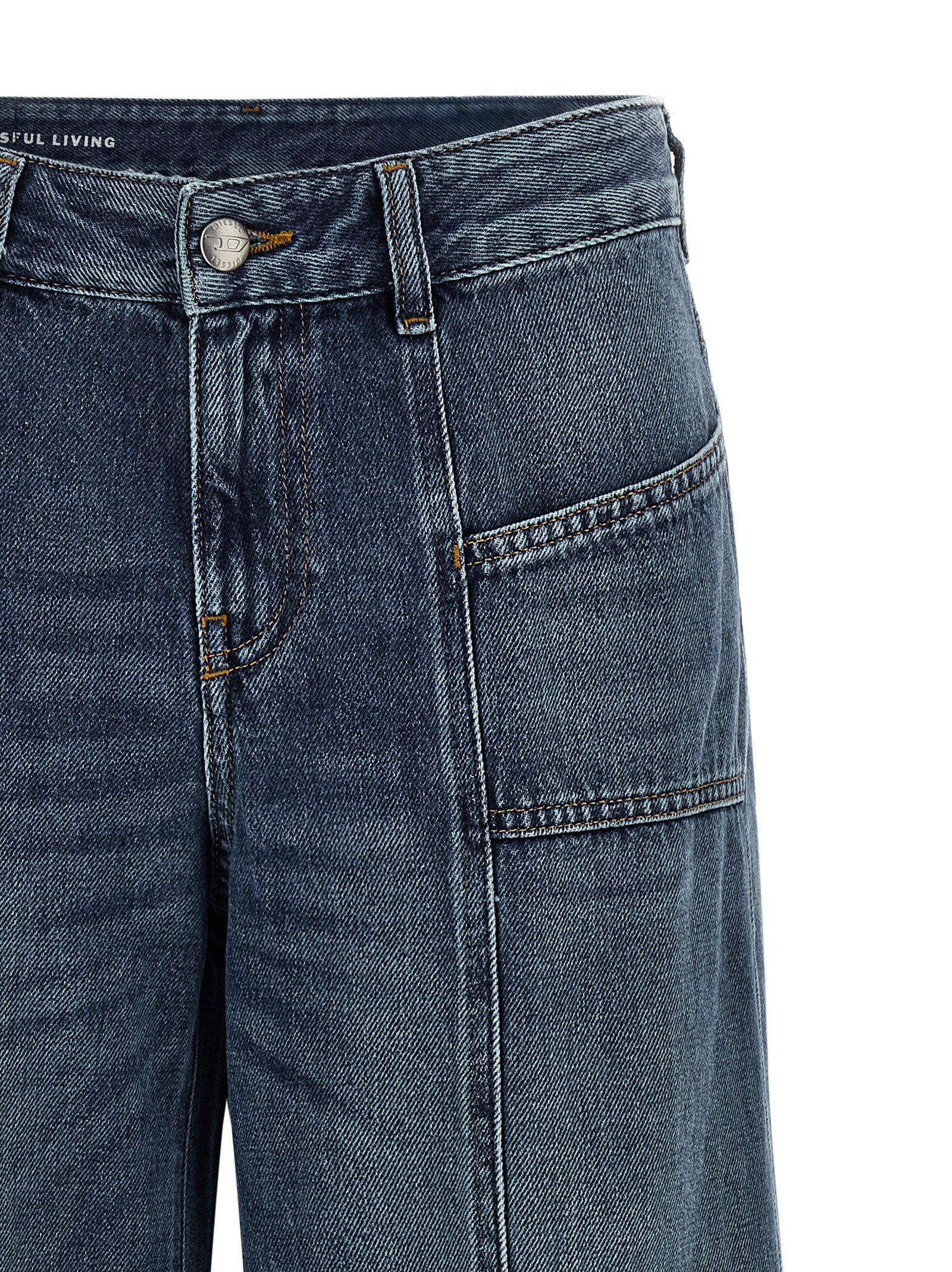 Blue Cotton Flared Jeans