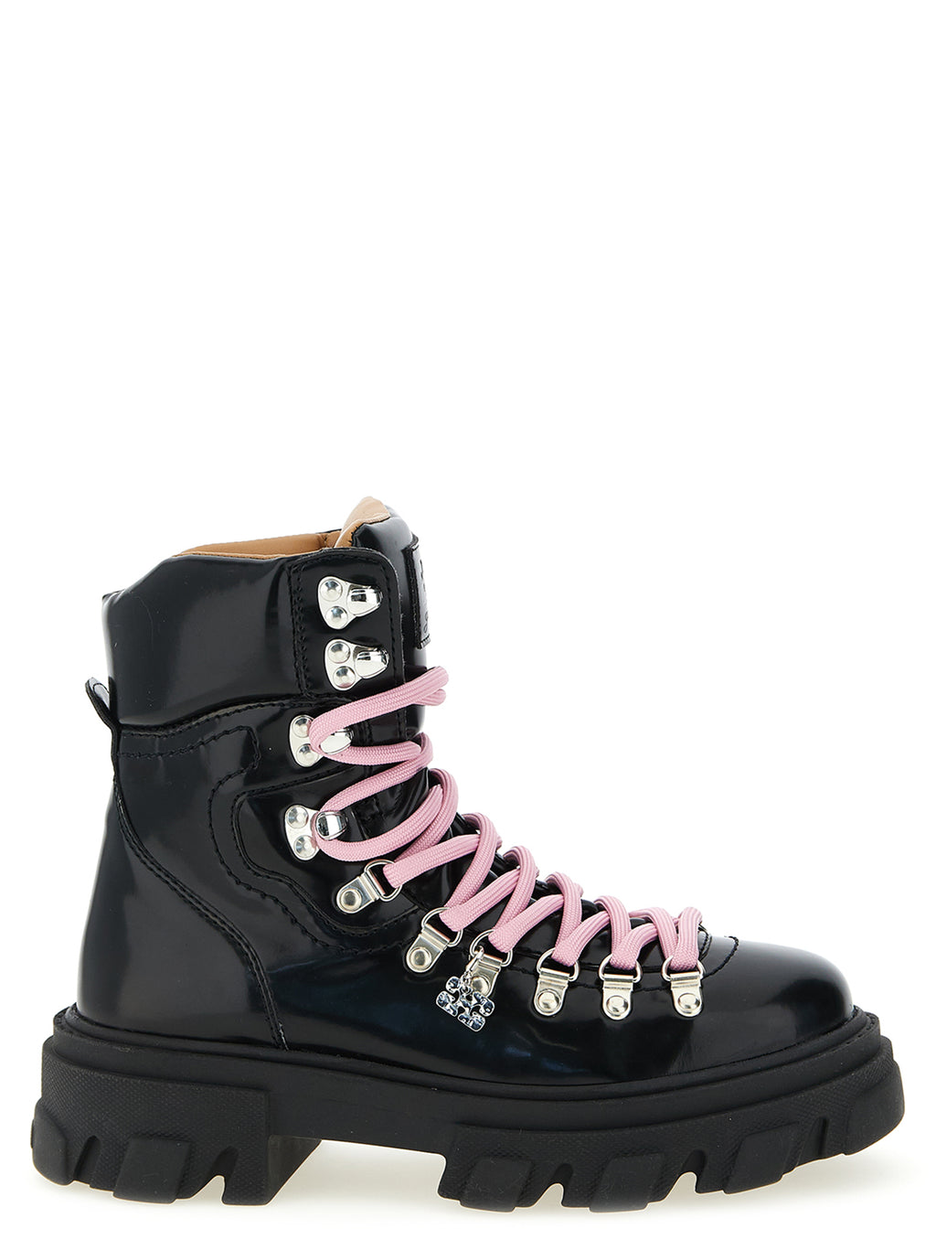 Black Polyester Lace-Up Boots