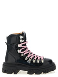 Black Polyester Lace-Up Boots