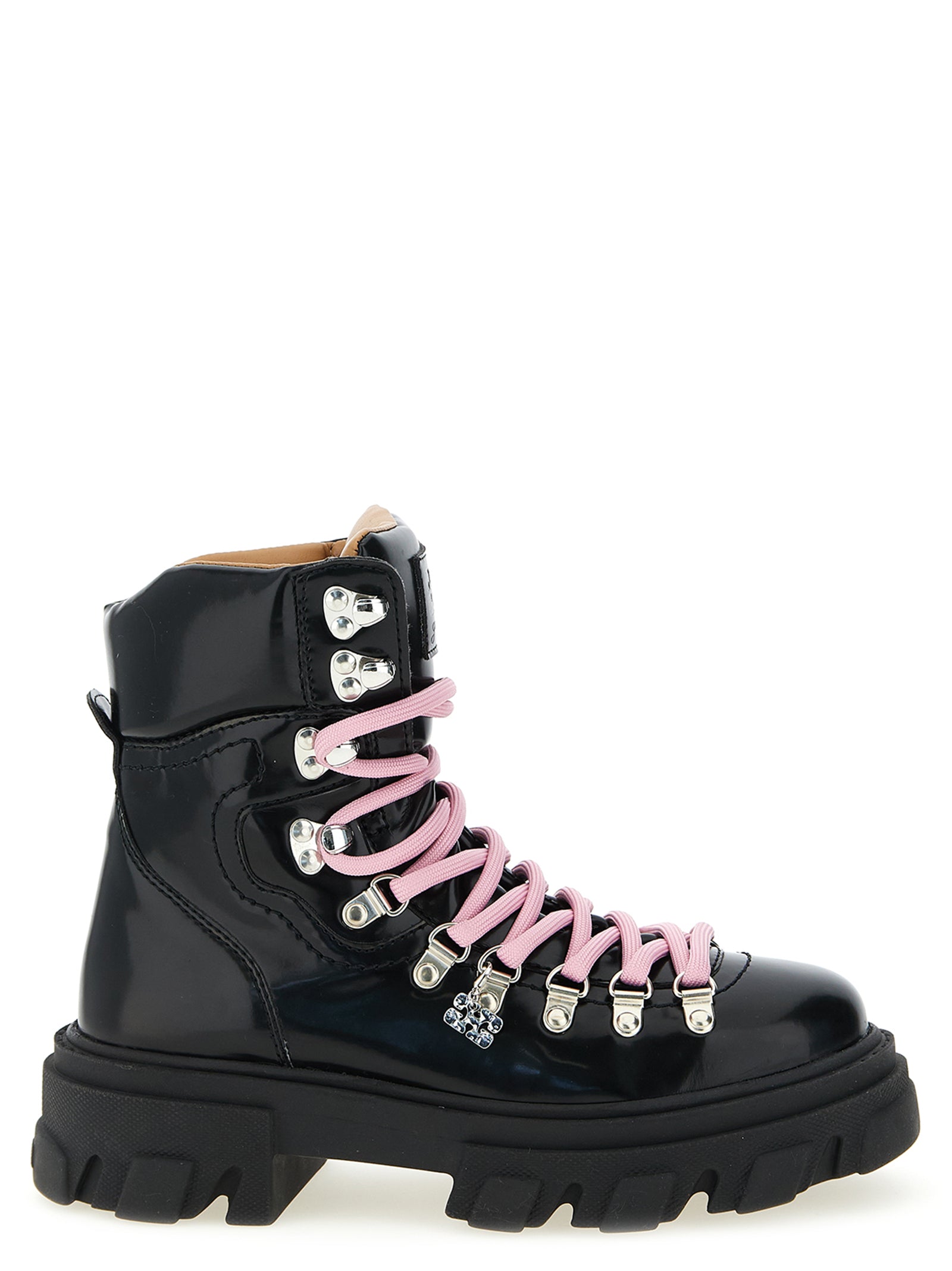 Black Polyester Lace-Up Boots