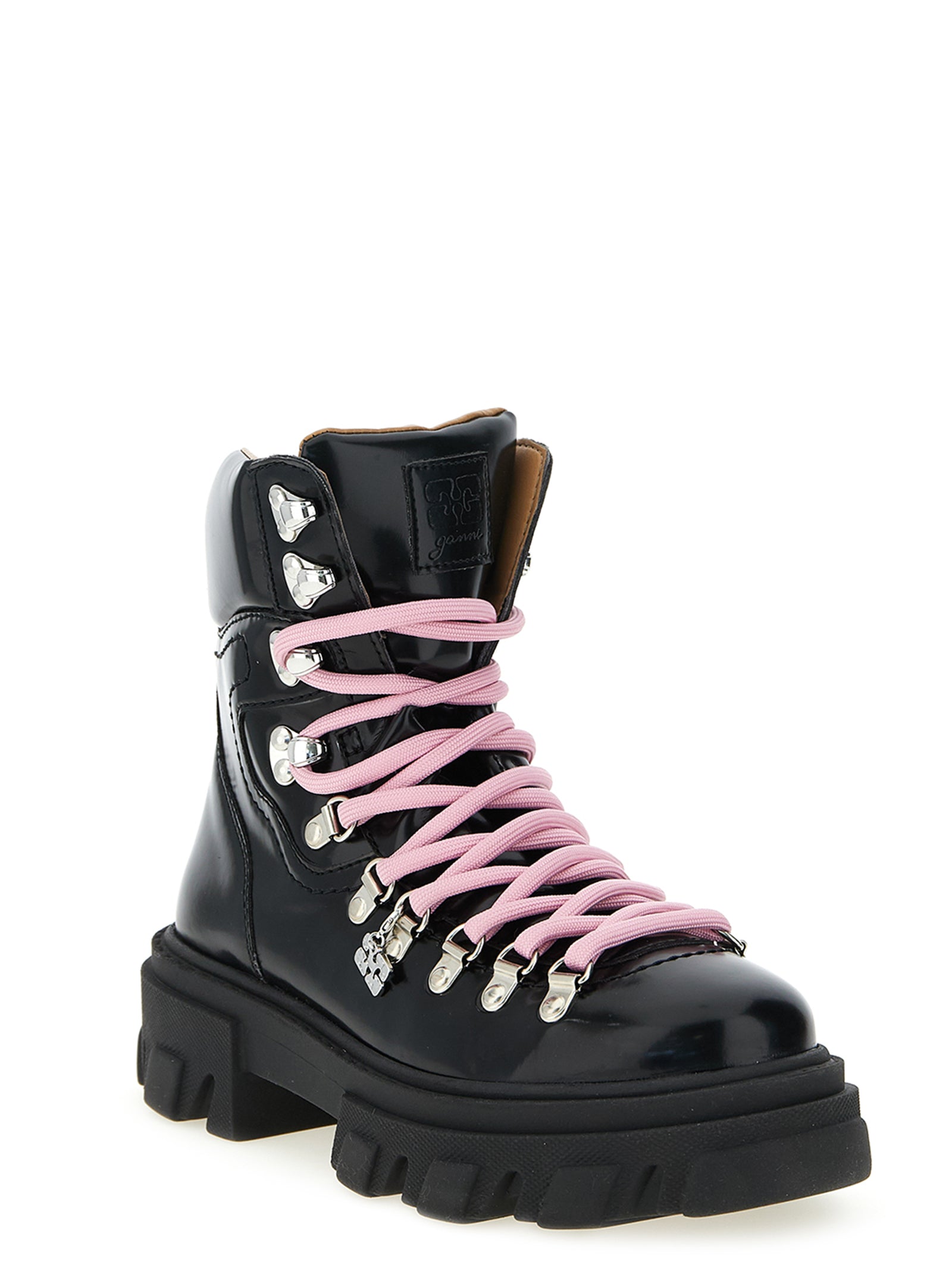 Black Polyester Lace-Up Boots