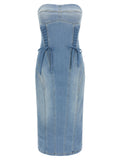 Blue Cotton Midi Dress
