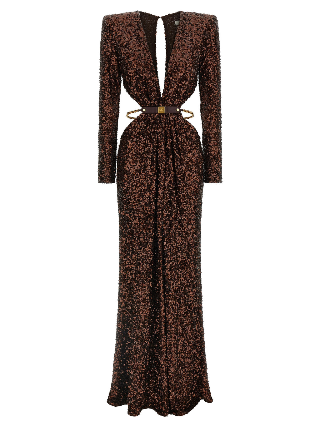 Brown Polyester Long Dress
