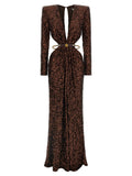 Brown Polyester Long Dress