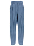 Blue Cotton Casual Pants
