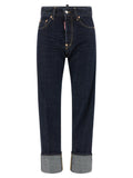 Blue Cotton Straight-Leg Jeans