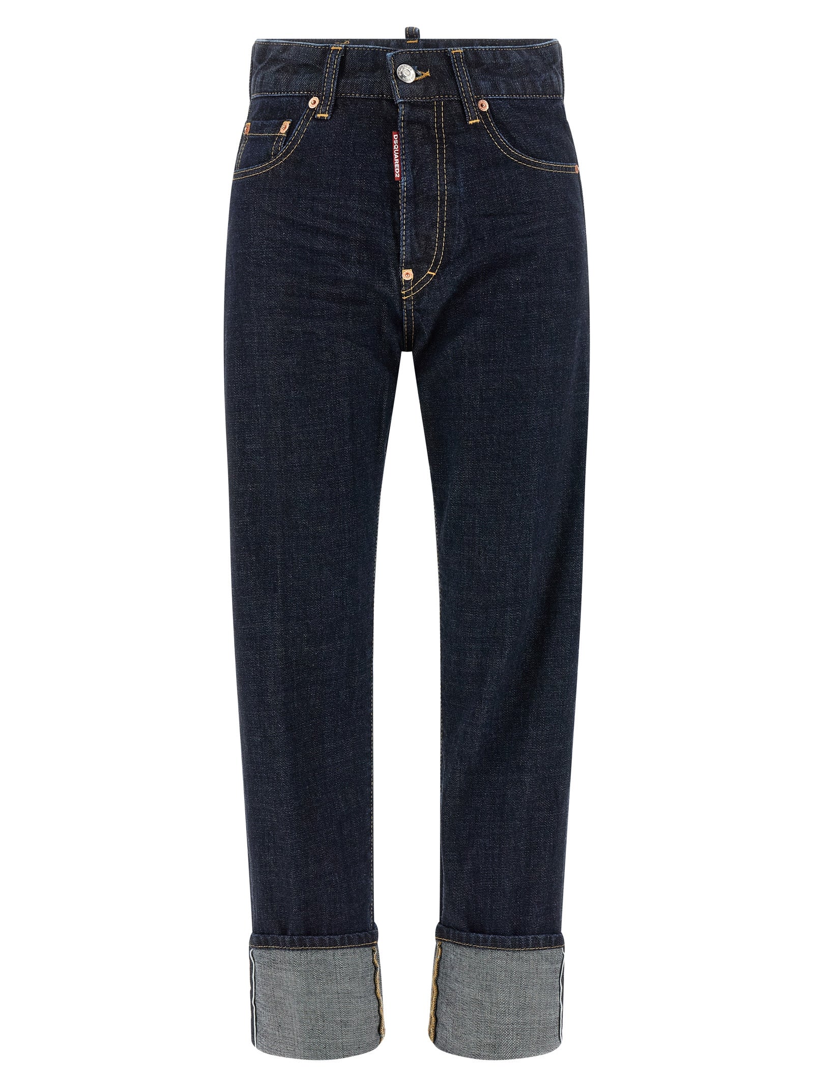 Blue Cotton Straight-Leg Jeans