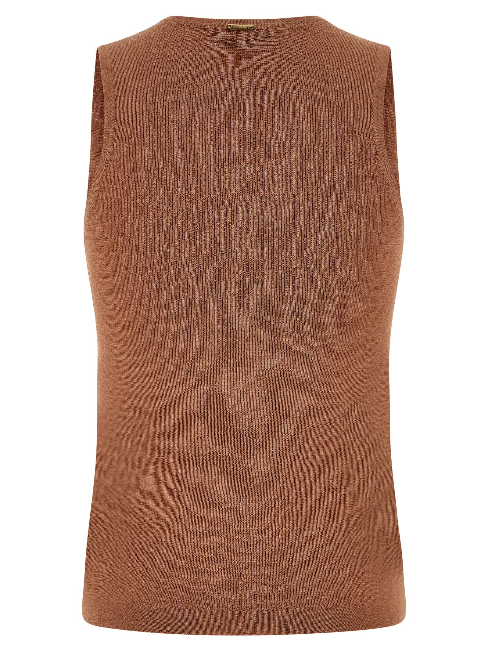 Brown Cotton Sleeveles T-Shirt