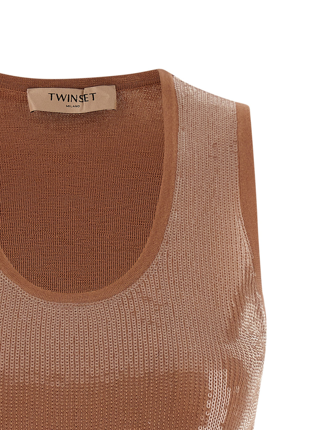 Brown Cotton Sleeveles T-Shirt