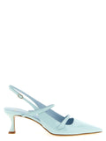 Blue Cowhide Mid Heel Pumps
