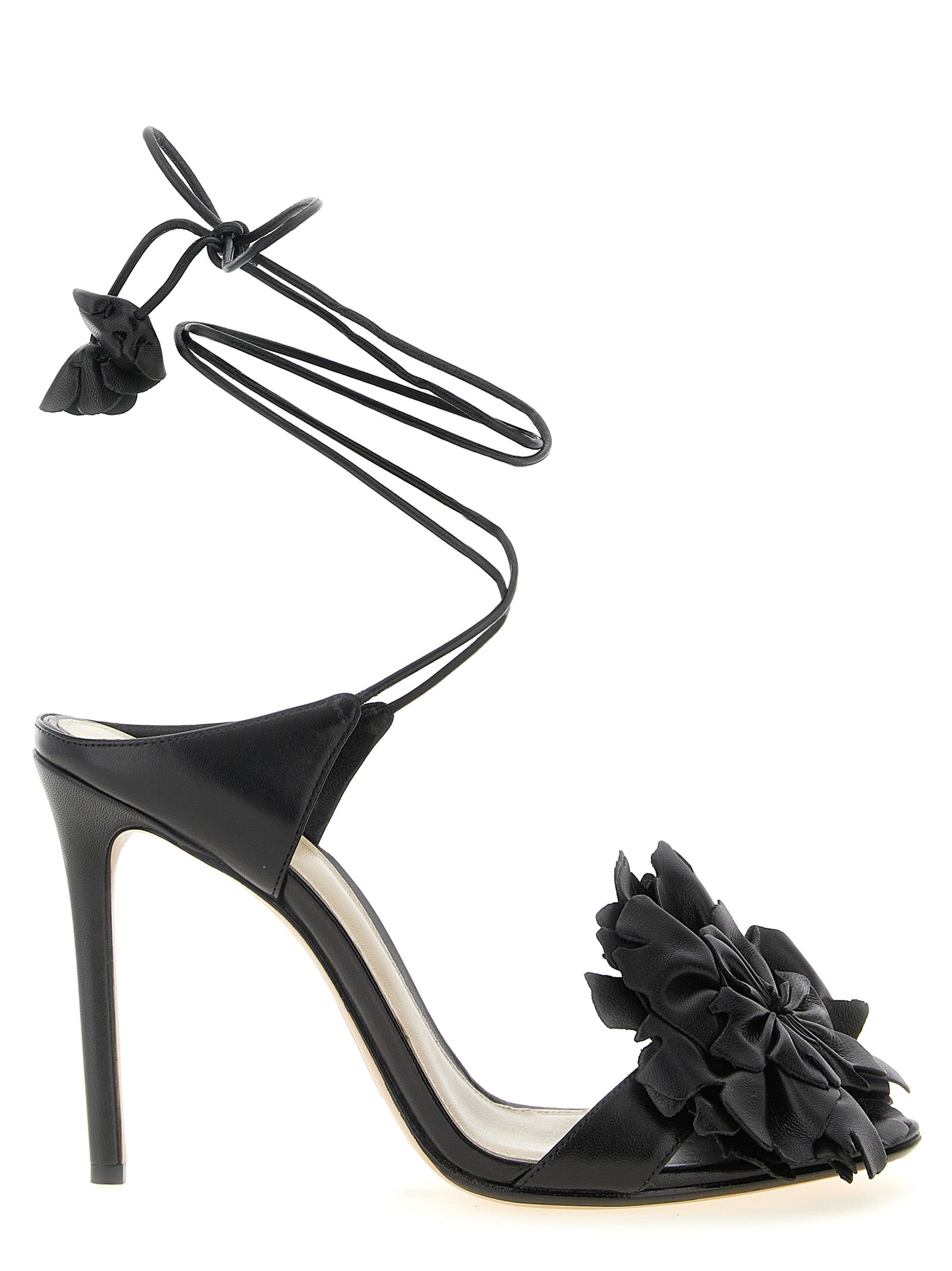 Black Cowhide Stiletto Heel Sandals