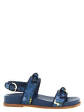 Blue Cowhide Flat Sandals