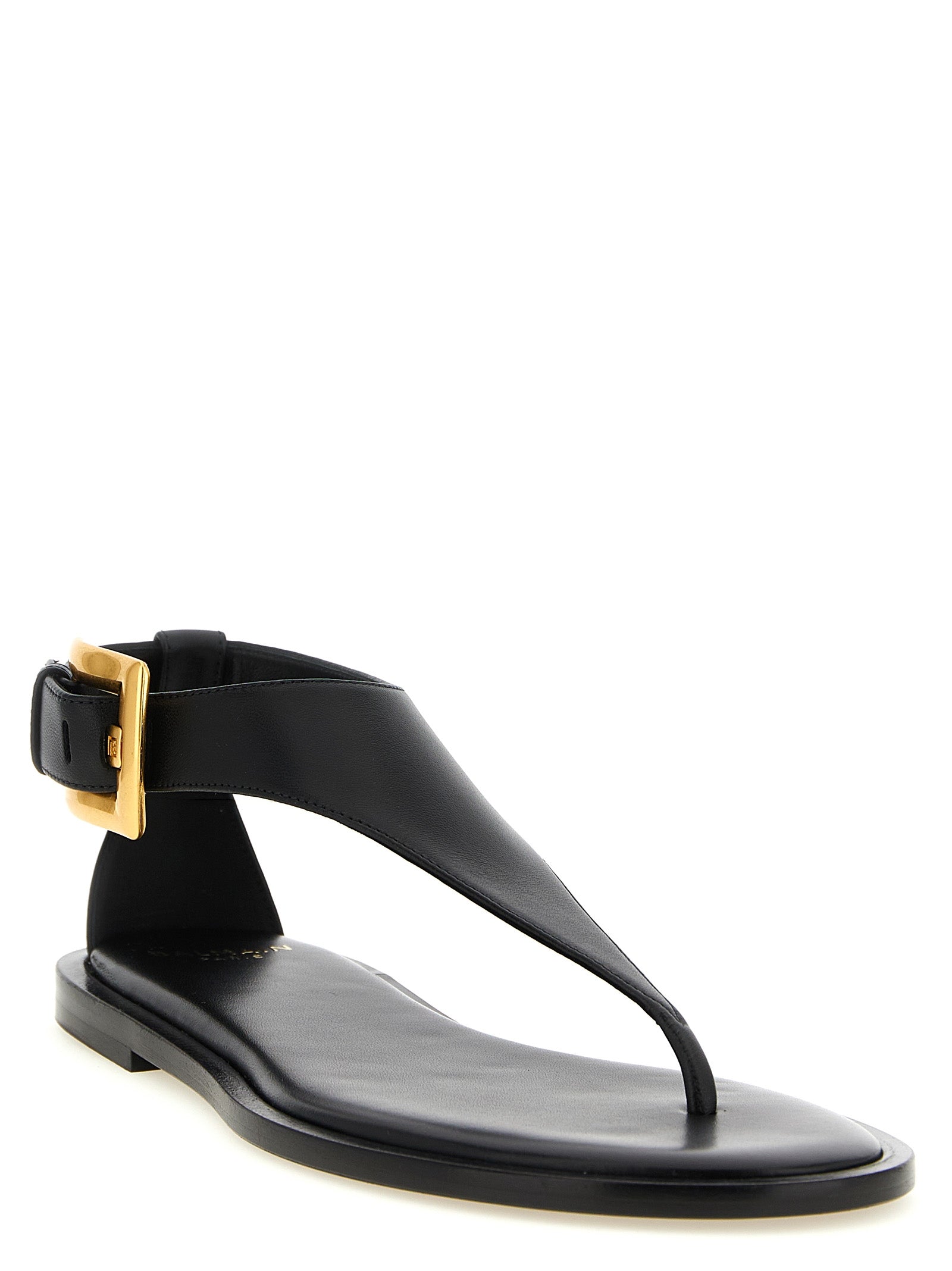 Black Lamb Leather Flat Sandals