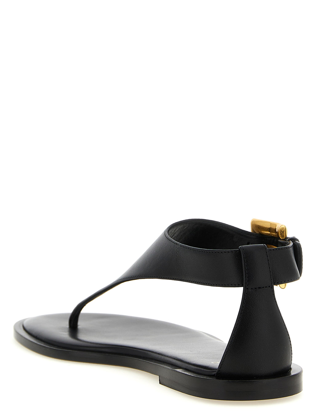 Black Lamb Leather Flat Sandals