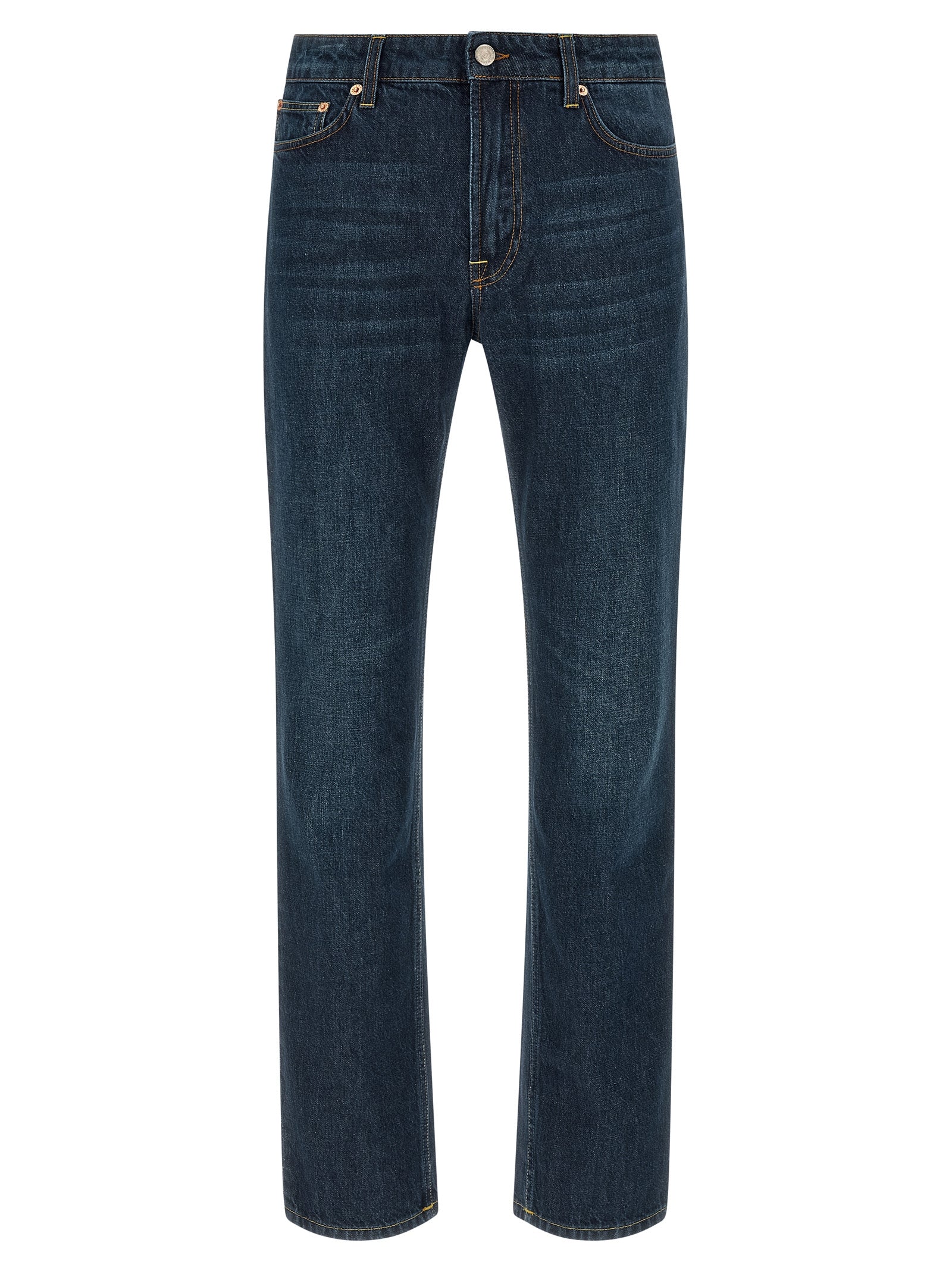Blue Cotton Straight-Leg Jeans