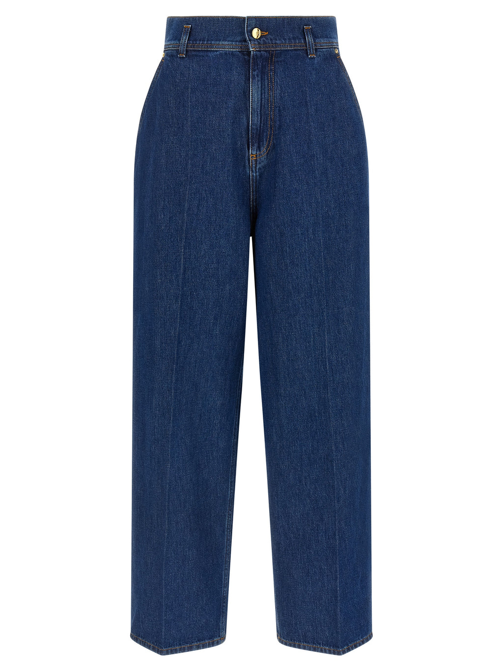 Blue Cotton High-Waisted Jean