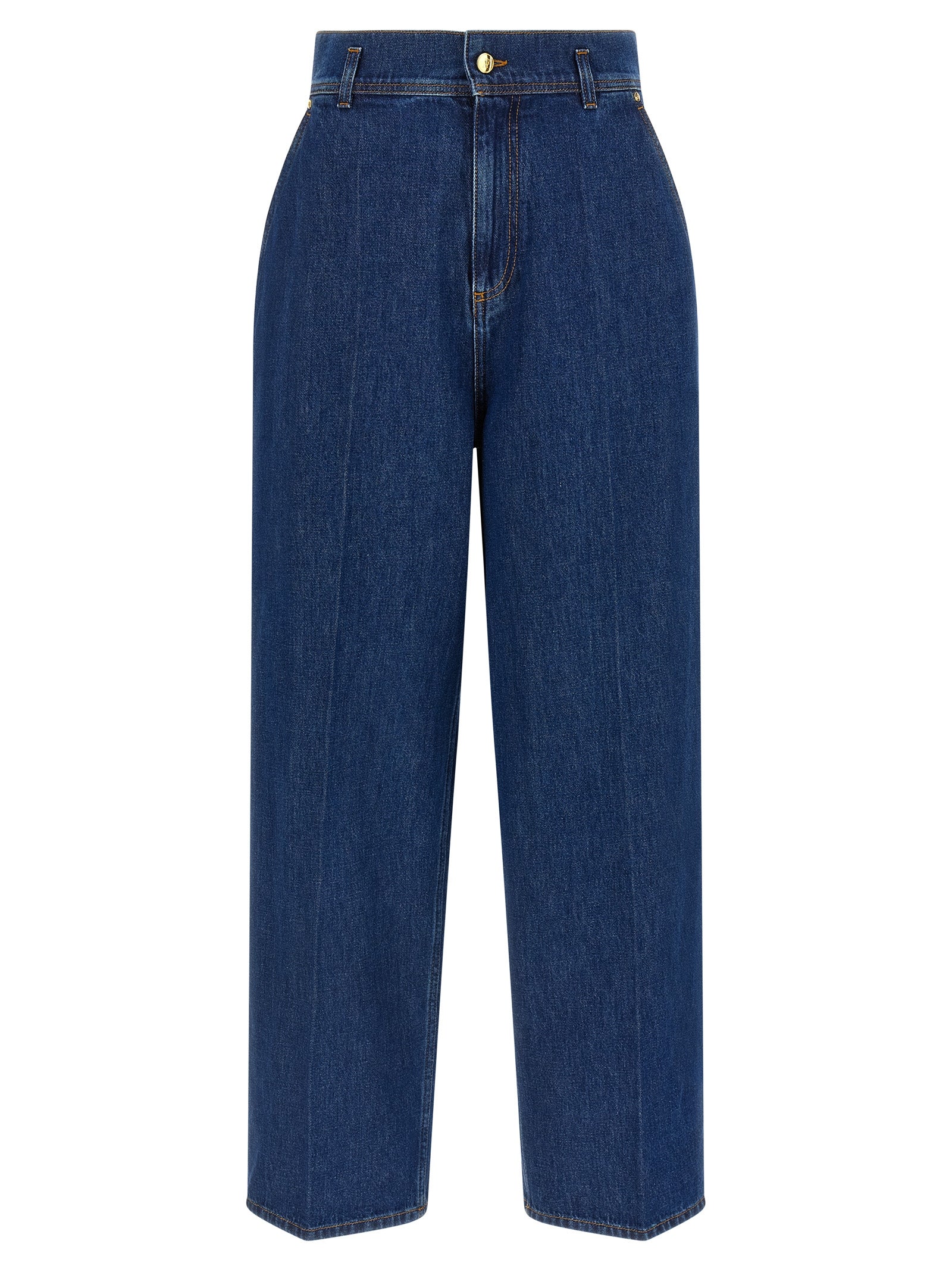 Blue Cotton High-Waisted Jean