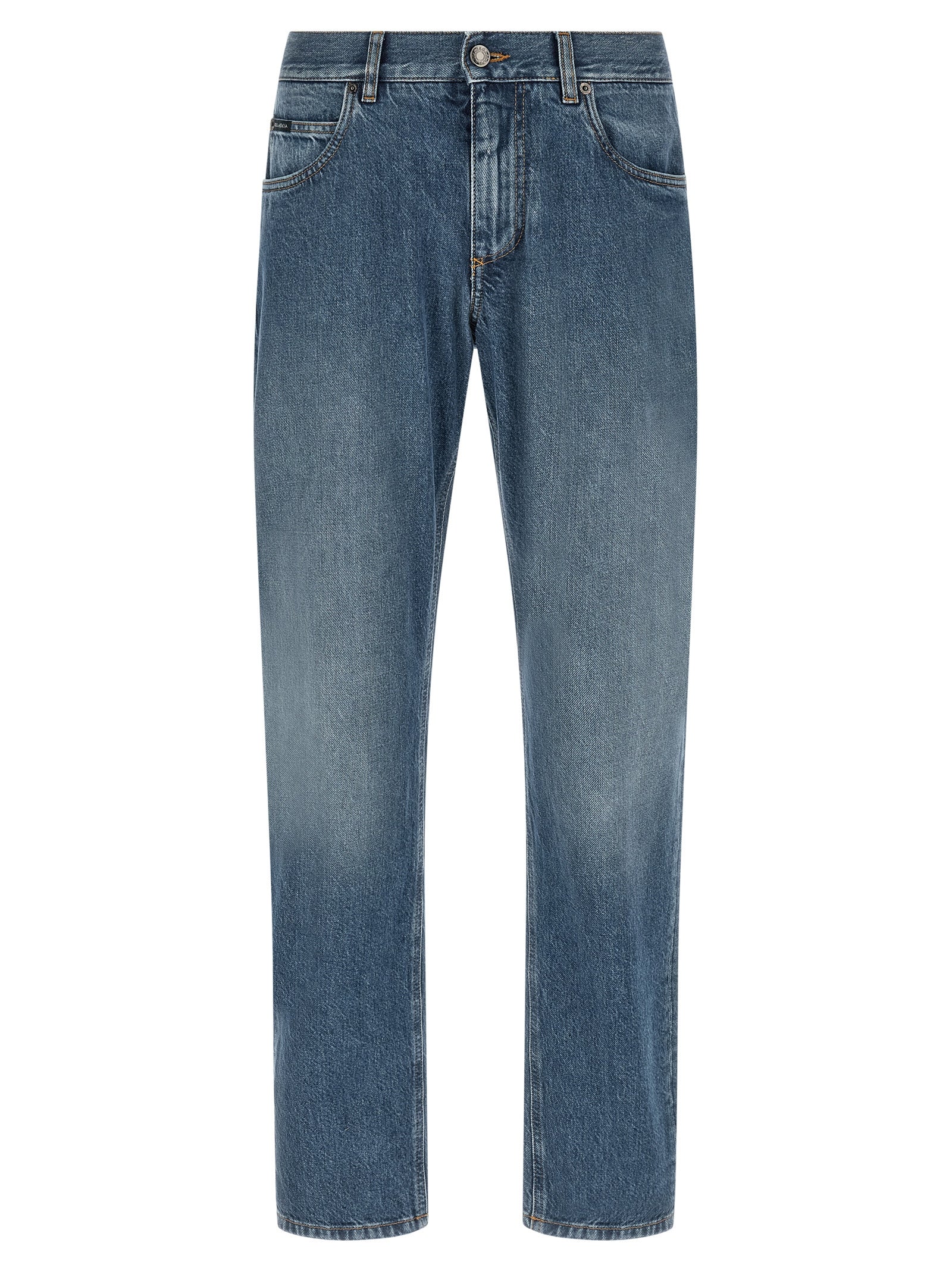 Blue Cotton Straight-Leg Jeans