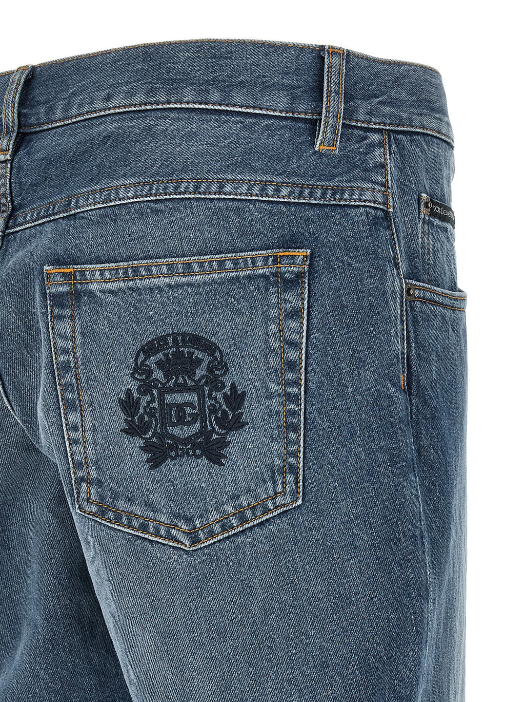Blue Cotton Straight-Leg Jeans