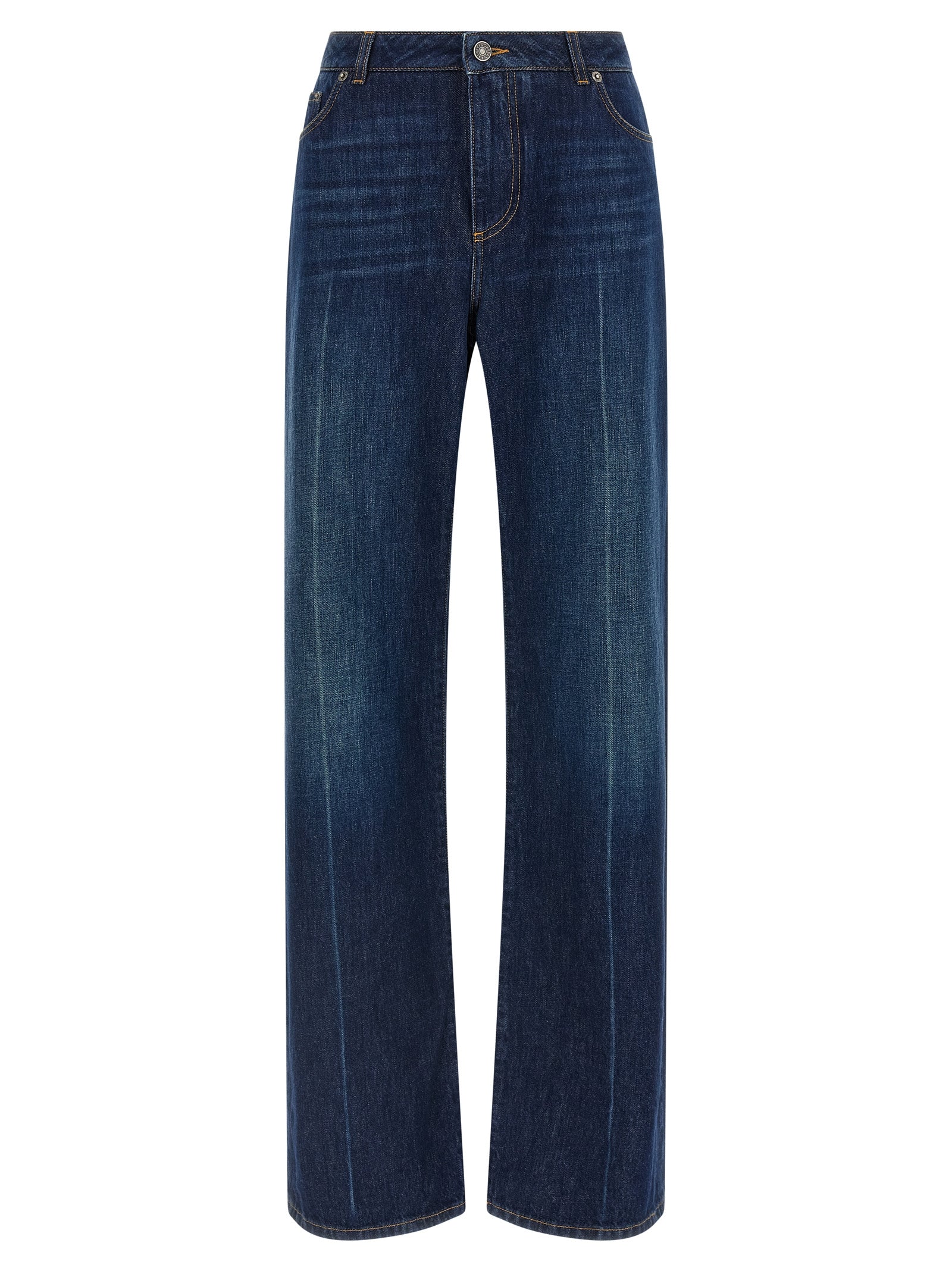 Blue Cotton Straight-Leg Jeans