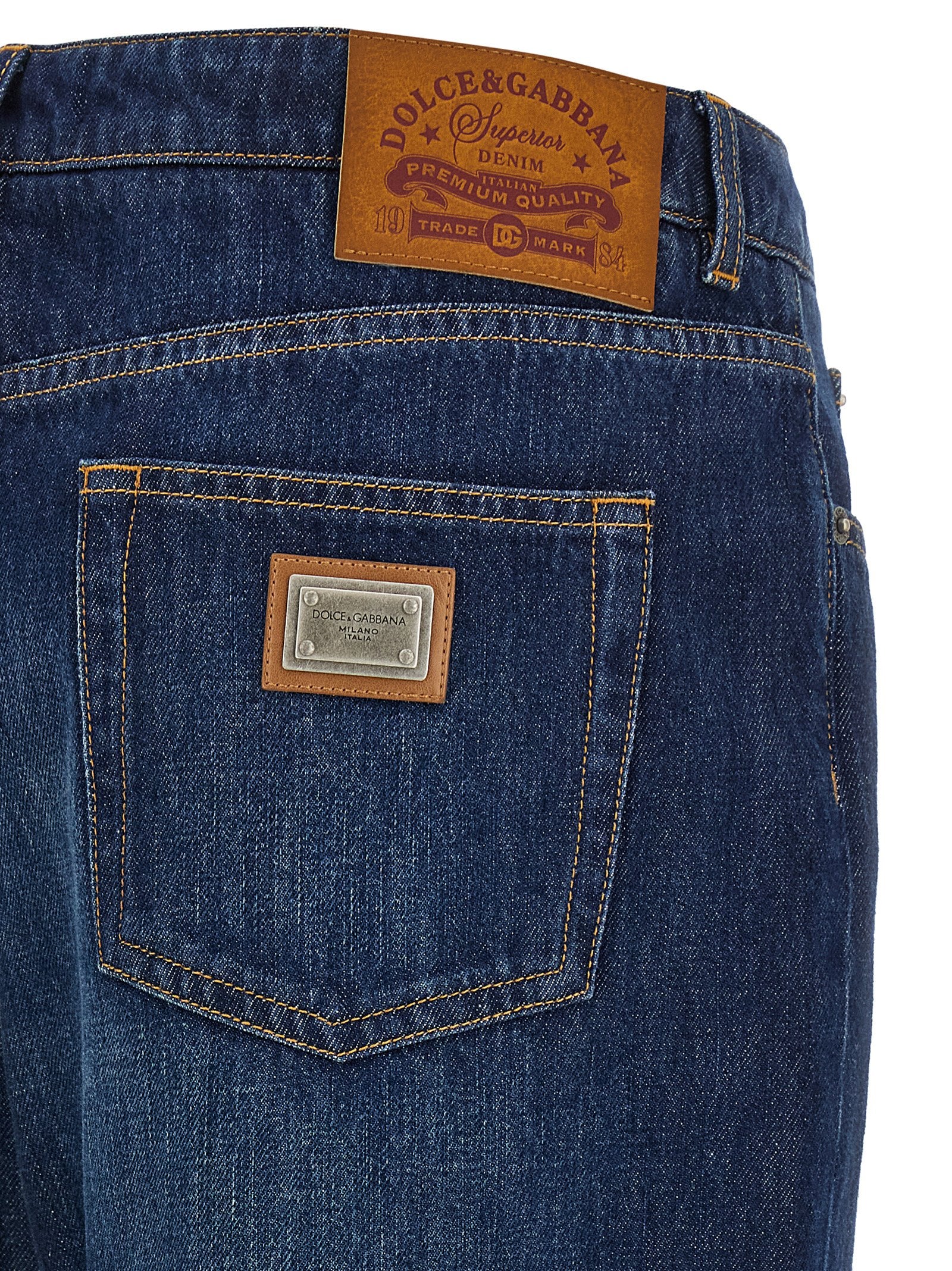 Blue Cotton Straight-Leg Jeans