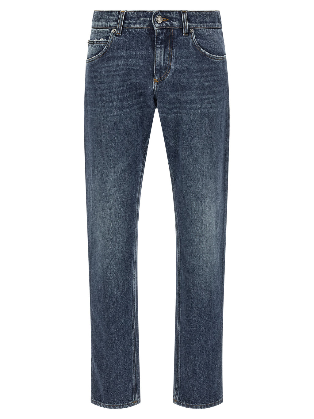 Blue Cotton Straight-Leg Jeans