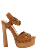 Brown Calfskin Stiletto Heel Sandals