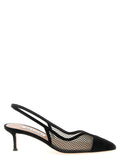 Black Textile Mid Heel Pumps