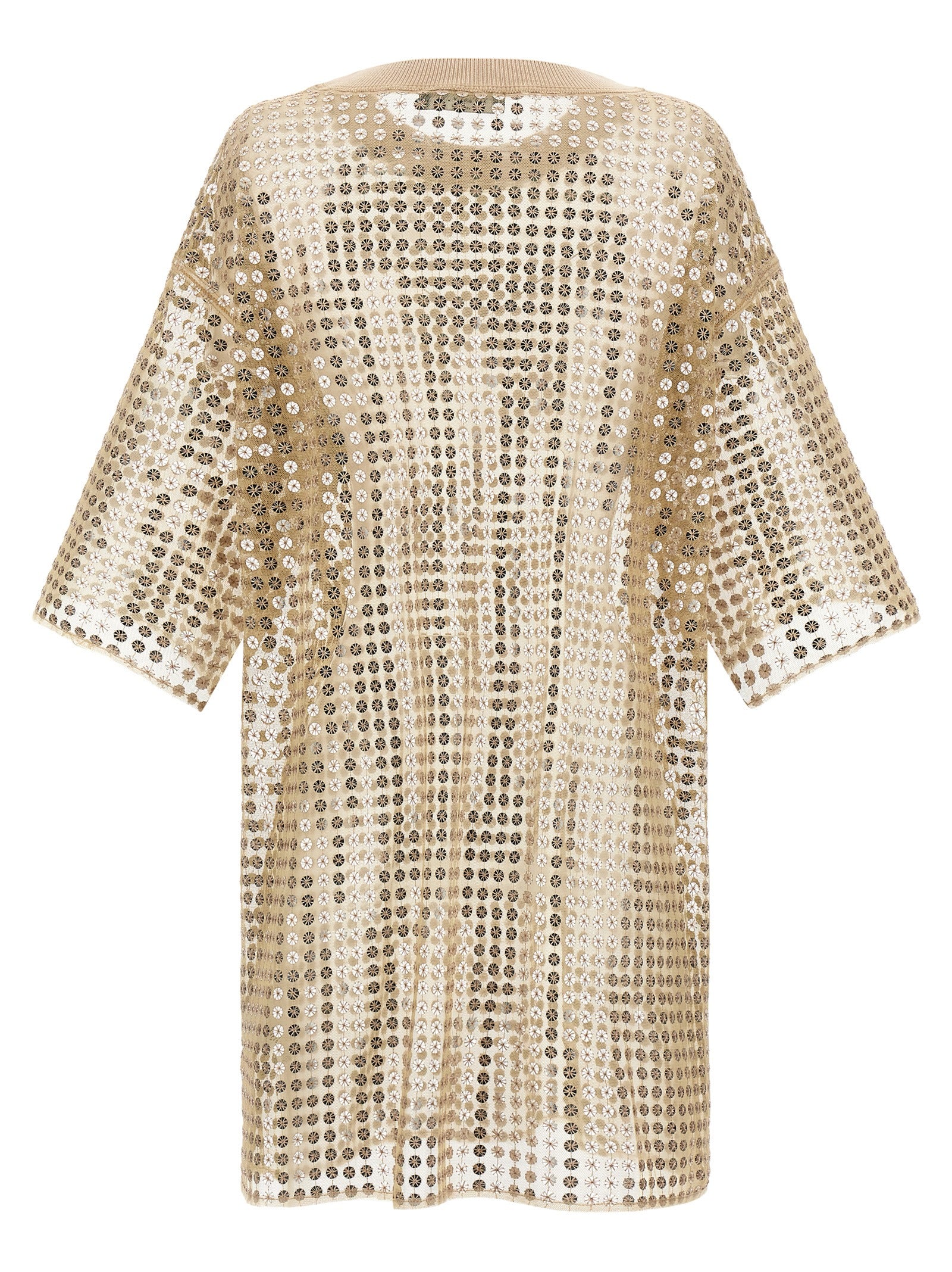 Beige Polyester Short Dress