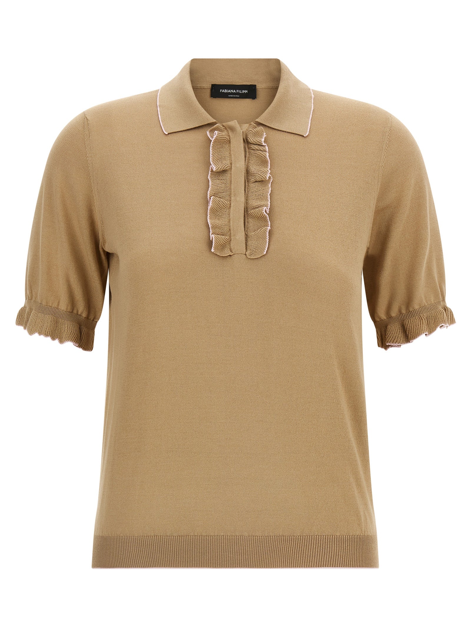 Beige Silk Polo Shirt